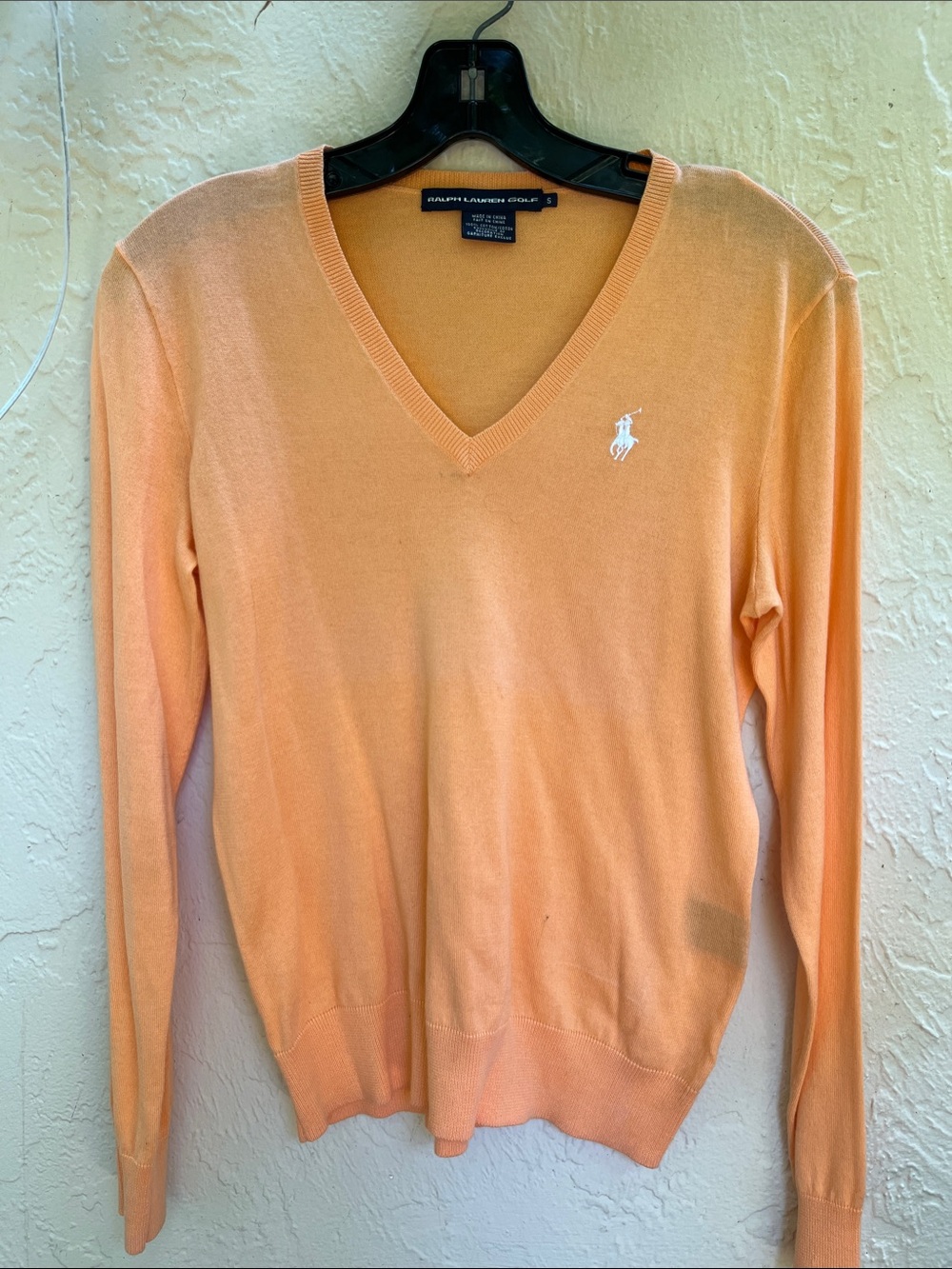 Ralph Lauren Peach V-Neck golf Sweater with Polo Pony